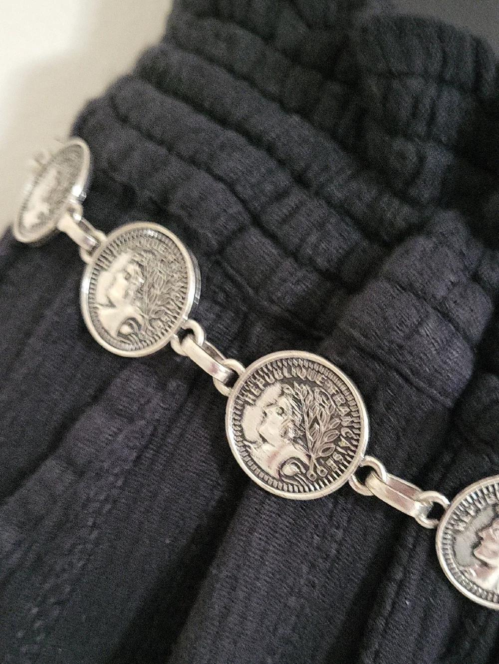 Chico's Messina Silver Metal Coin Medallion Chain Link Belt